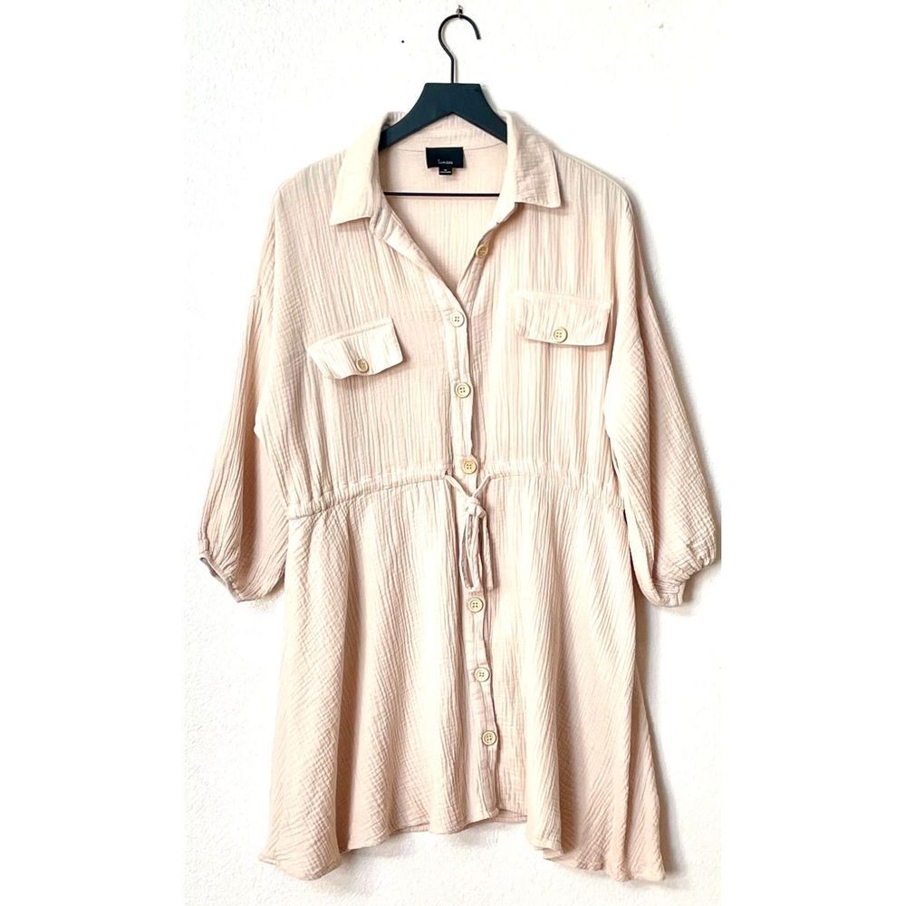 Lumière Dress Tan Spring Summer Button Down Long Sleeve Size Medium